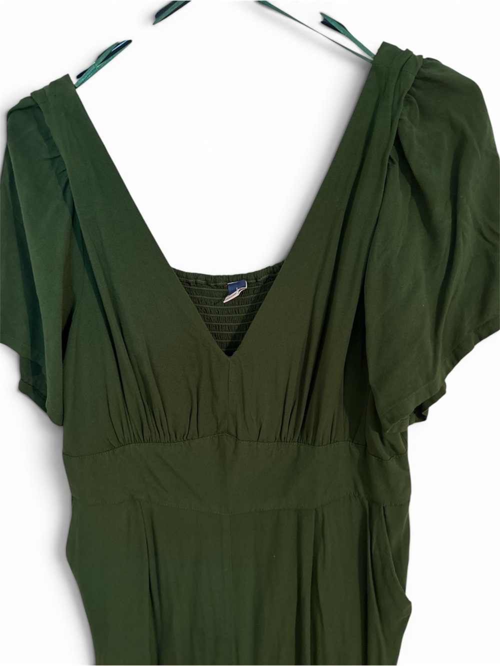 Old Navy Dark Olive Green V-Neck Jumpsuit with Flutter Sleeves